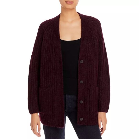 Vince Ribbed Wool Blend Pocket Cardigan H Plum Wine Size XXXL NEW NWT - Picture 9 of 10